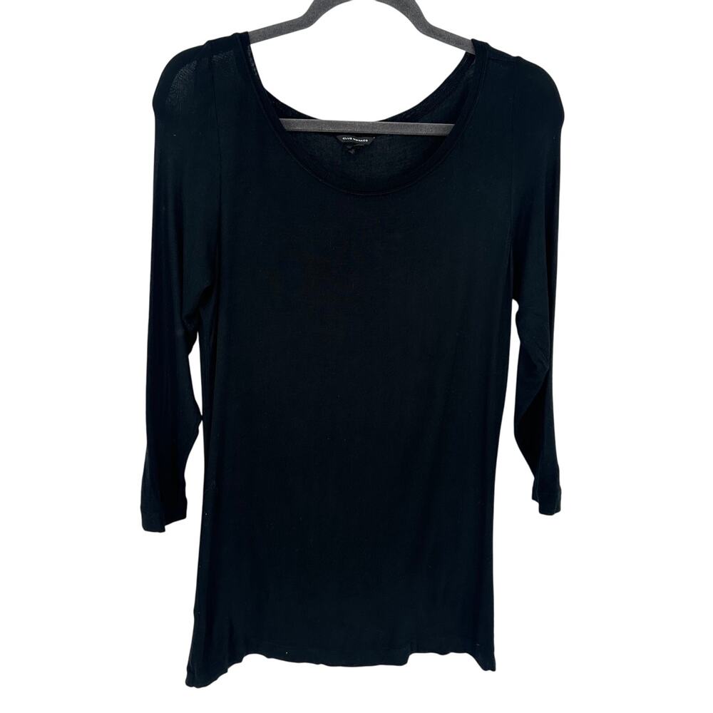 Club Monaco Black 3/4 Sleeve Round Neck Tee Shirt Casual Stretch‎ Rayon Womens L